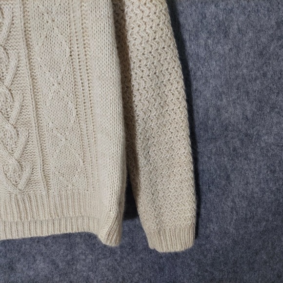 Cynthia Rowley Sweater Xl Wool Chucky Cable Off White Gold Zipper Preppy Granny - Picture 4 of 10